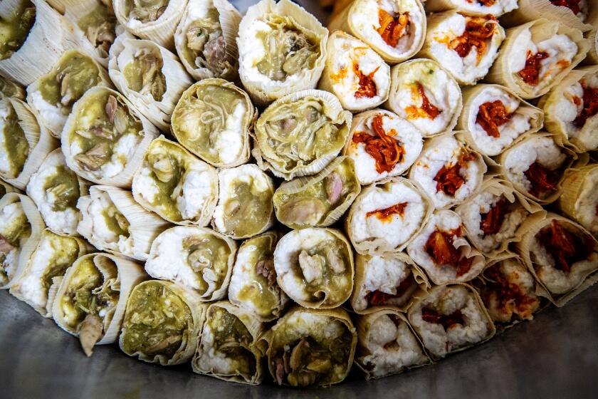 BELL GARDENS, CA - OCTOBER 07: Freshly made tamales from Tamales Elena Y Antojitos on Thursday, Oct. 7, 2021 in Bell Gardens, CA. (Mariah Tauger / Los Angeles Times)