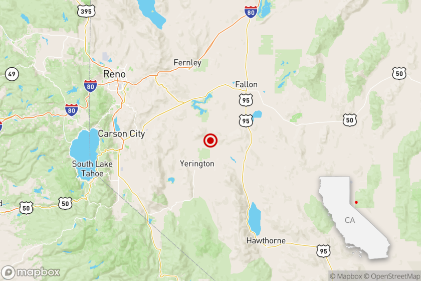 The epicenter of an earthquake in Nevada, about 48 miles southeast of Reno, which was felt in California.