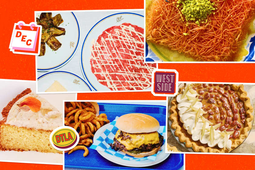 Collage of food photographs: pies, burgers and mozzarella