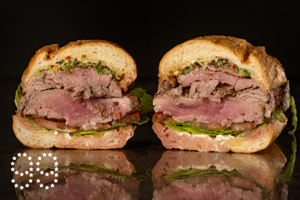 NEWPORT BEACH, CA - OCTOBER 29, 2024: The famous steak sandwich at Mario's Butcher Shop in Newport Beach. (Ron De Angelis / For The Times)