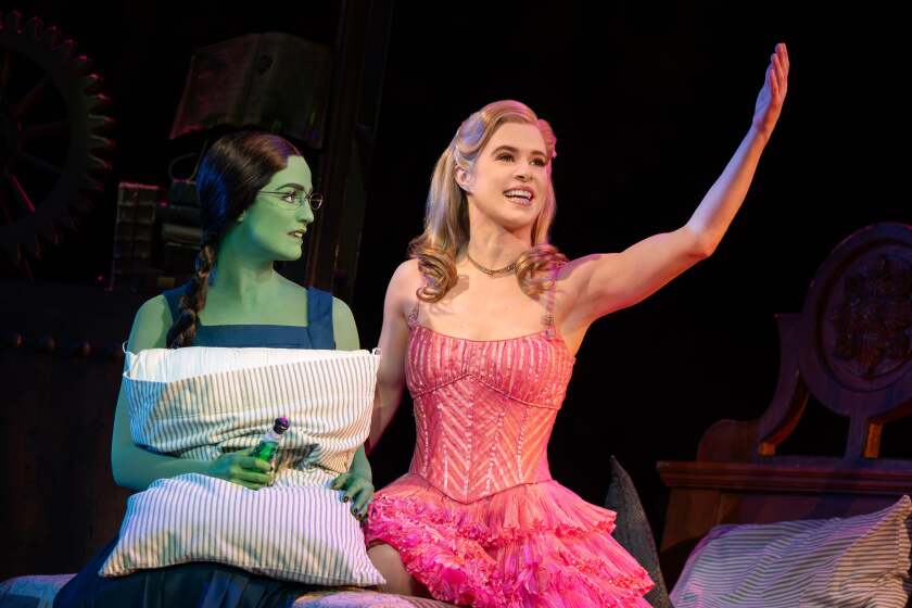 Lauren Samuels as Elphaba and Austen Danielle Bohmer as Glinda in the National Tour of "Wicked."