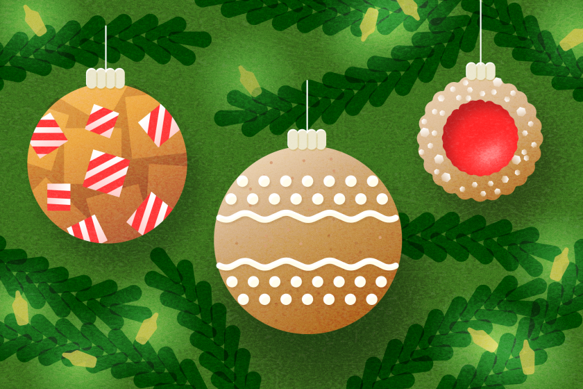 Illustration of cookies hanging off of a Christmas tree