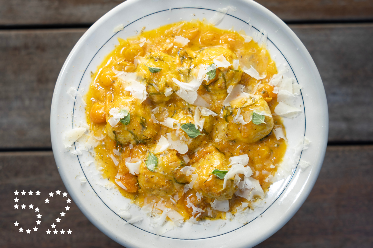 SANTA MONICA, CA - OCTOBER 29: Ricotta-semolina dumplings with sungold tomato and basil at Birdie G's in Santa Monica, CA on Tuesday, Oct. 29, 2024. (Myung J. Chun / Los Angeles Times)