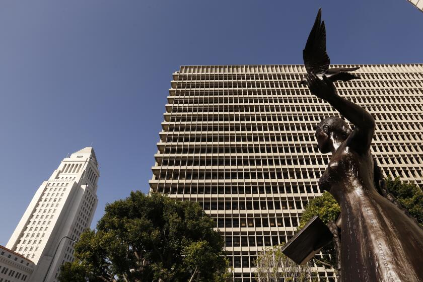 LOS ANGELES, CA - MAY 18, 2017 --The Clara Shortridge Foltz Criminal Justice Center is the county courthouse located at 210 West Temple Street, between Broadway and Spring in downtown Los Angeles on May 18, 2017. Californiaâ€™s court leaders expressed alarm Wednesday over a new study that showed more than 100 courthouses in the state â€” including many in Los Angeles County â€” could collapse and cause â€œsubstantialâ€ loss of life in a major earthquake. Courthouses near the top of the list of buildings in peril include the Stanley Mosk Courthouse and Clara Shortridge Foltz Criminal Justice Center, the Pasadena municipal courthouse, and courthouses in Beverly Hills and Burbank. (Al Seib / Los Angeles Times)