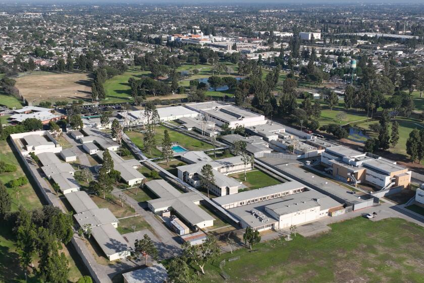 Downey, CA - June 29: Aerial view of Los Padrinos Juvenile Hall in Downey Thursday, June 29, 2023. (Allen J. Schaben / Los Angeles Times)