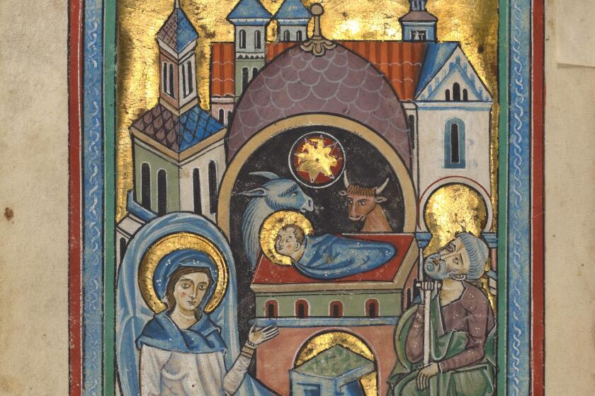 "The Nativity," 1240-1250, by an unknown artist, from an illuminated manuscript.