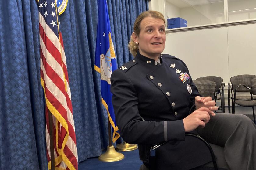 WASHINGTON D.C.-Bree Fram at US Space Force headquarters. Fram is one of thousands of transgender people working openly in government positions. An estimated 15,000 transgender people work in the military alone.(Tracy Wilkinson / Los Angeles Times)