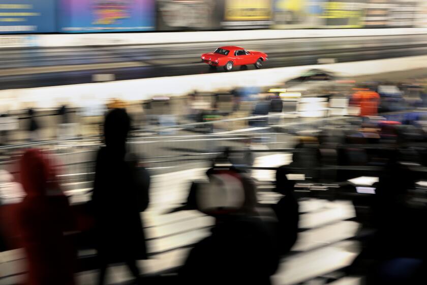 Irwindale, California December 5, 2024-A car speeds down the dragstrip on the final Thursday Night Thunder at Irwindale Speedway. (Wally Skalij/Los Angeles Times)